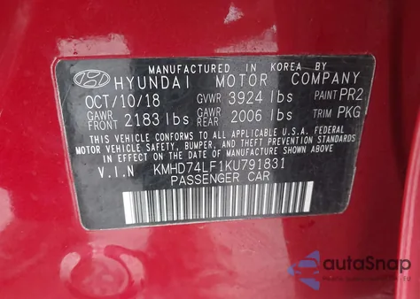 2019 Hyundai Elantra Se z USA, uszkodzony, nr VIN KMHD74LF1KU791831